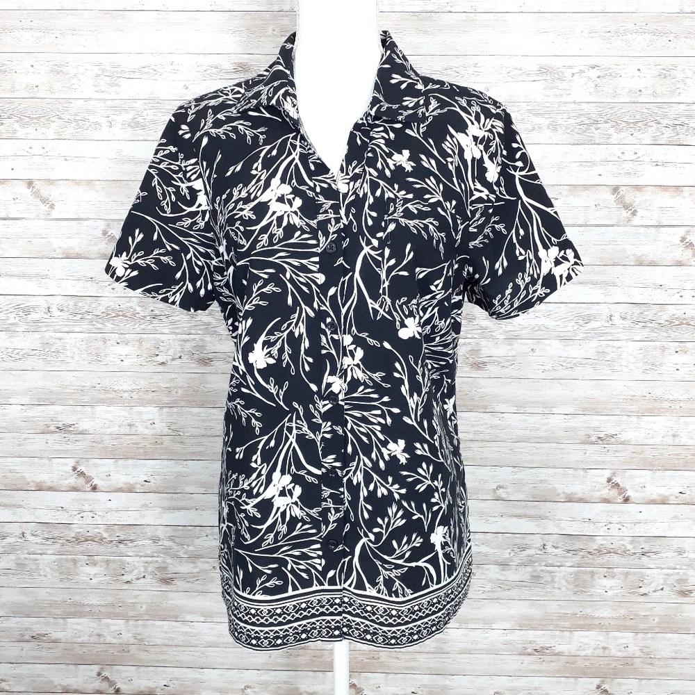 Karen Scott Blouse Button Up Top Floral 507
